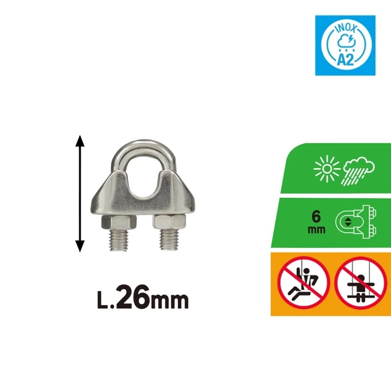 Set 2 Cleme Cablu Inox A2 Ø 6mm Rotunde cu Suruburi pentru Prindere ...