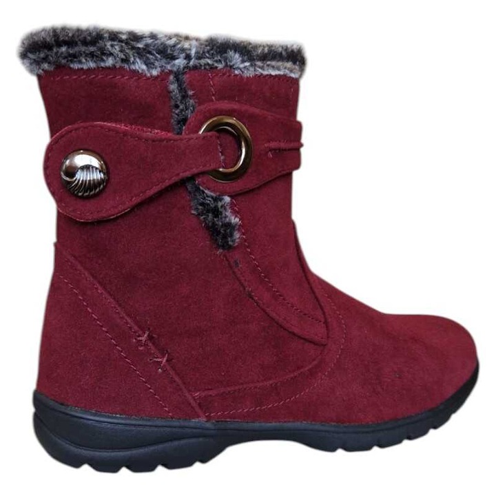 Botine femei Fashion cu talpa joasa si flexibila inchidere cu fermoar si captuseala calduroasa cu curelusa decorativa cu velcro T8