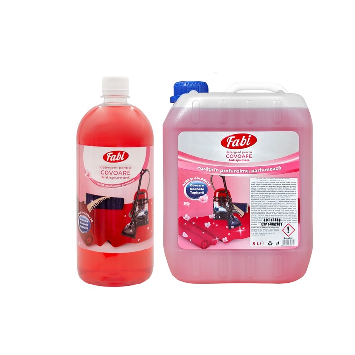 Pachet detergent profesional pentru covor si mocheta, injectie-extractie, Fabi, 5L + 1L, antispumant