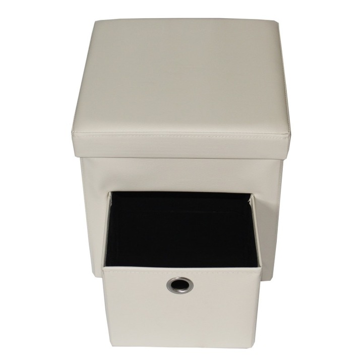 Taburet pliabil cu spatiu de depozitare si sertar, Bej