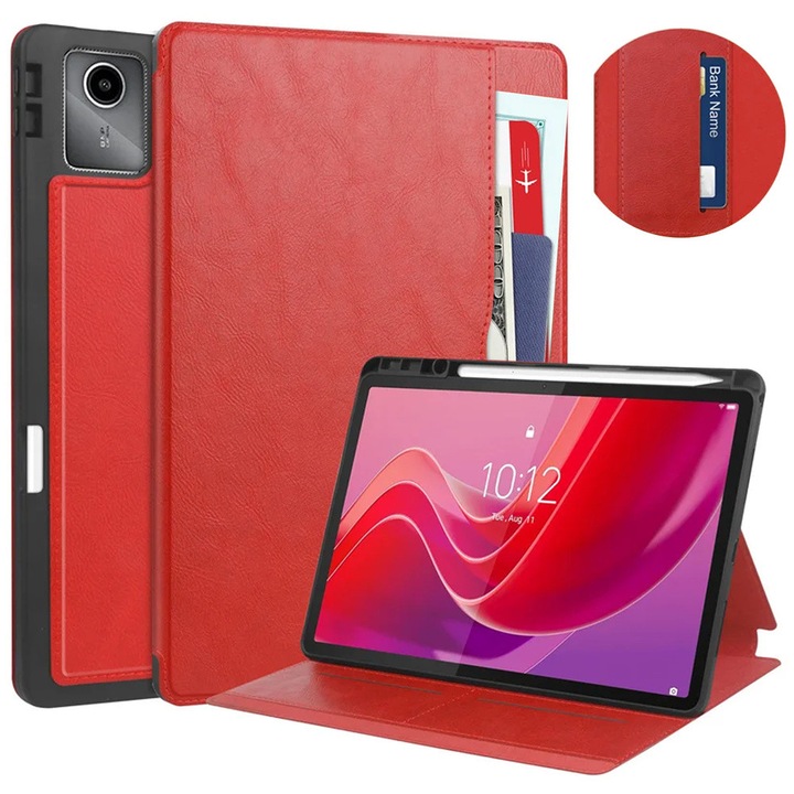 Husa din piele pentru Lenovo Tab M11 10.95", cu suport, rosu