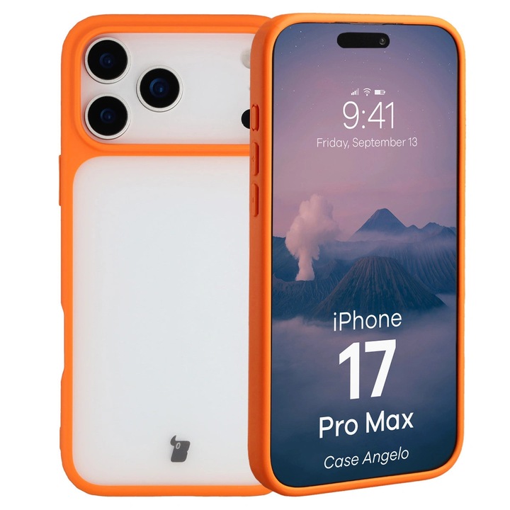 Калъф, Bizon Case Angelo за iPhone 17 Pro Max, Полупрозрачни С Оранжева Рамка