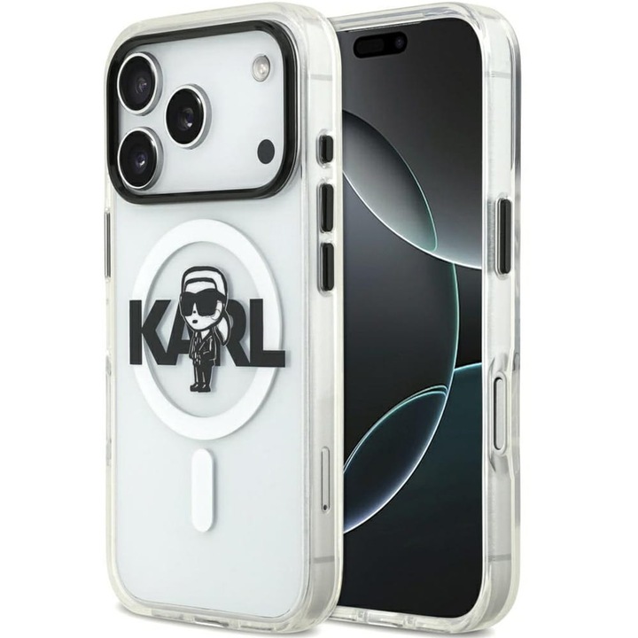 Калъф MagSafe за Apple iPhone 17 Pro, Karl Lagerfeld, IML Sketch Logo Karl, Прозрачен