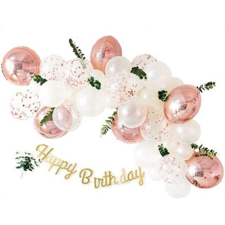 GoParty lufi szett, 36 db, rózsaarany, 45 cm, 30 cm, 23 cm, 10 cm, konfettivel