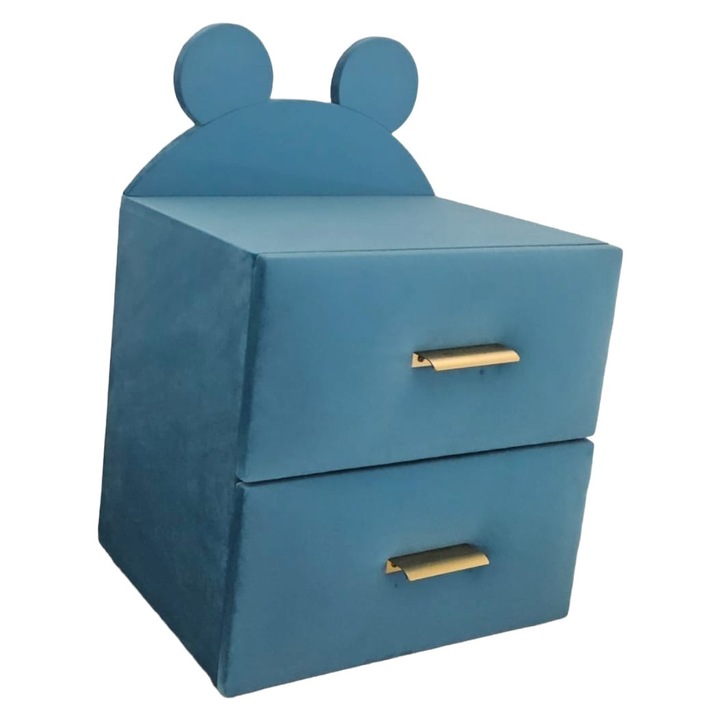 Set 2 Noptiere Tapitate BrandLux, cu urechiuse, albastru deschis, 50x50x35 cm