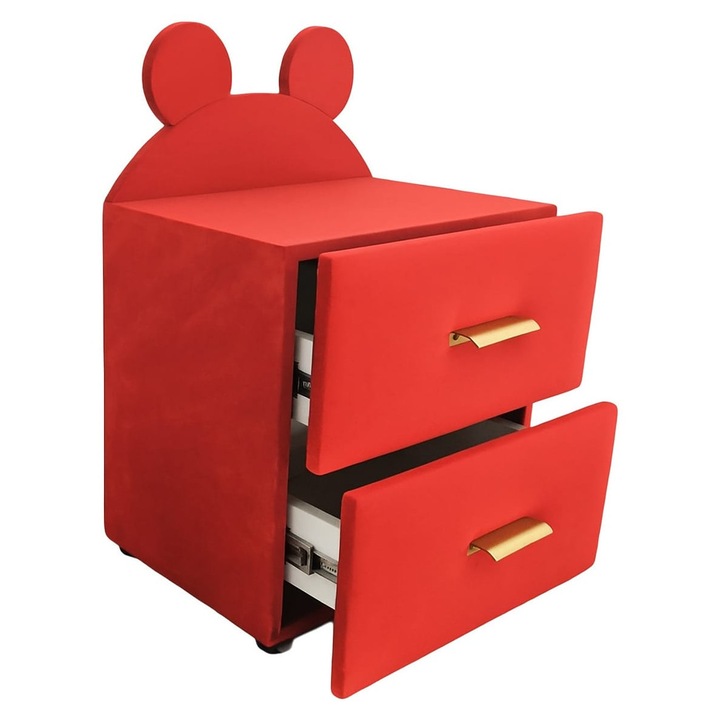 Set 2 Noptiere Tapitate BrandLux, urechiuse, roșu, 50x50x35 cm