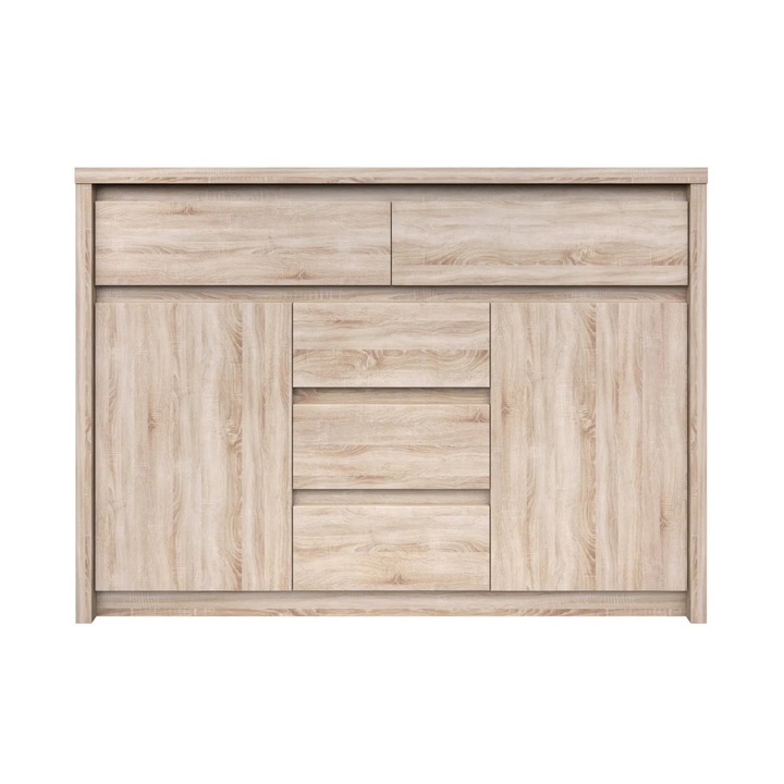 Comoda EXPOMOB NORTON, 2 usi, 5 sertare, stejar sonoma, 127x40x92 cm
