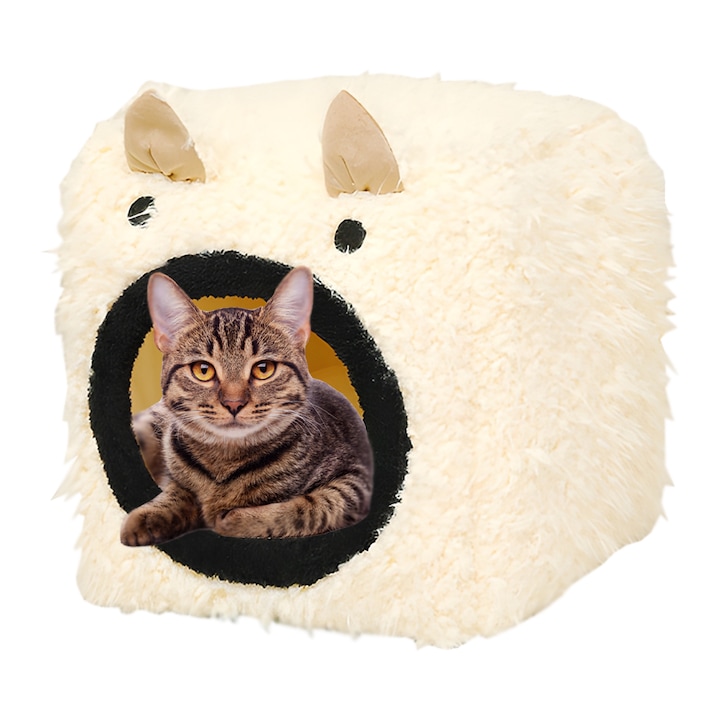 Casuta pliabila pentru Pisici, Teno, pernuta inclusa, baza anti-alunecare, bej, 35x35cm