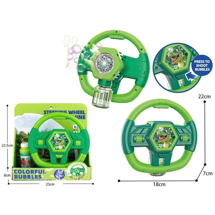 Játék kormánykerék szappanbuborékkal, Madej, zöld, 23x8x23cm, Dino