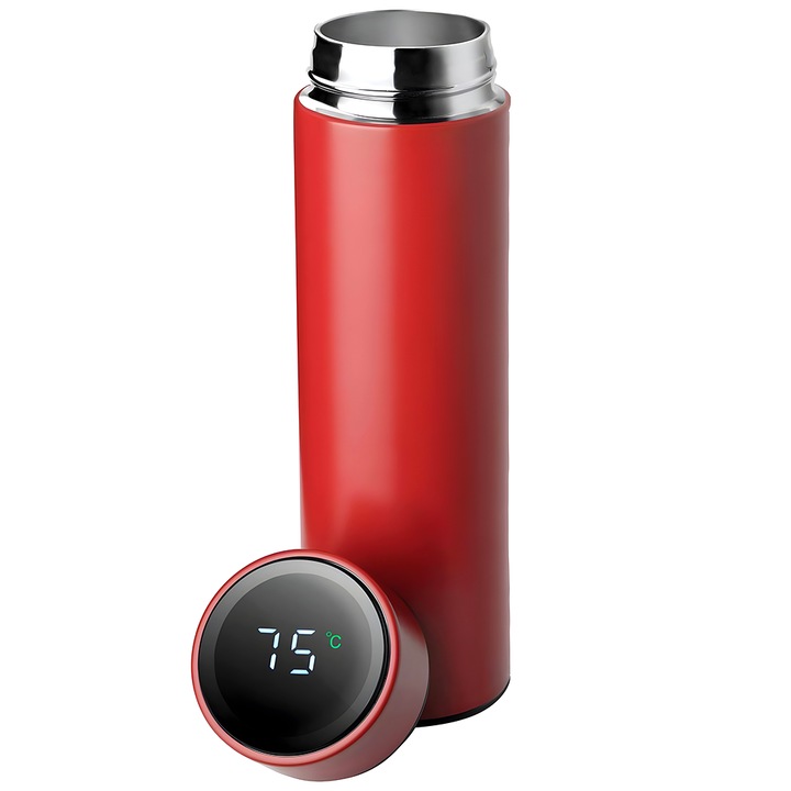 Termos Teno Smart, ecran tactil LED, capac anti-scurgere, rosu, 500 ml