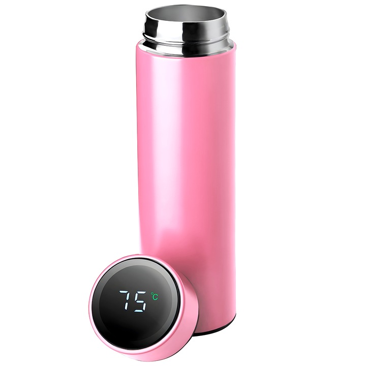 Termos Teno Smart, ecran tactil, perete dublu, roz, 500 ml