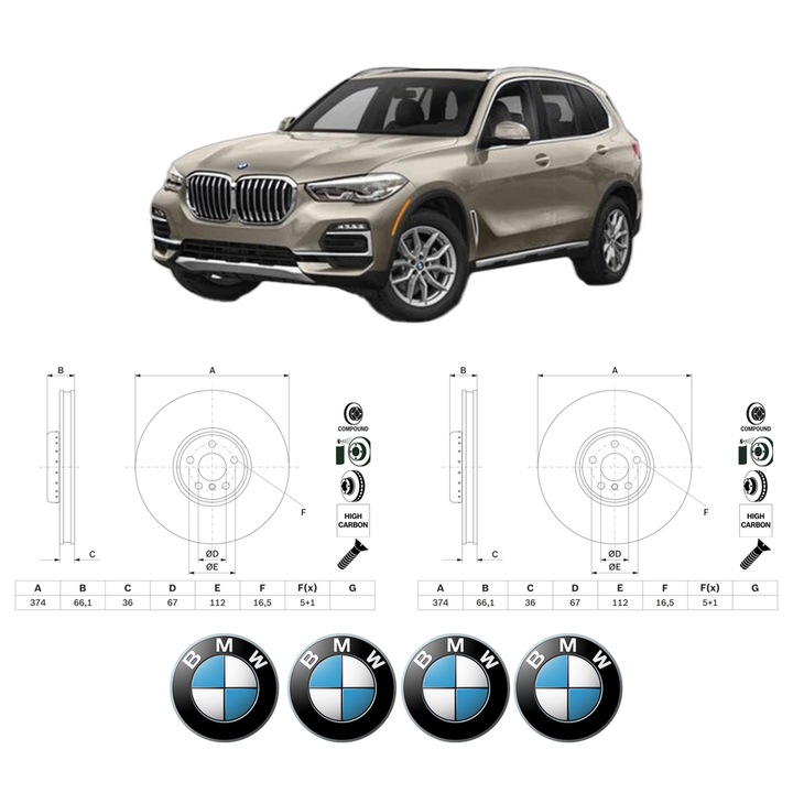 Set 2 discuri frana Fata BMW Seria X5 (G05, F95) din 2018-2020, KW 195 CP 265 CMC 2993, Auto, Bosch, 4 Stickere auto cu BMW Seria