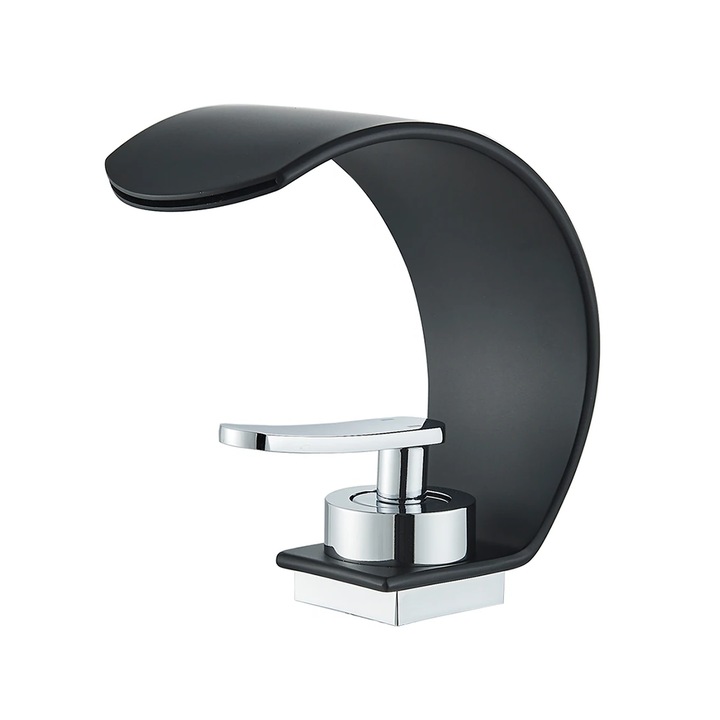 Baterie pentru chiuveta de baie NEXTLY, jet tip cascada, negru, 15x13,5cm