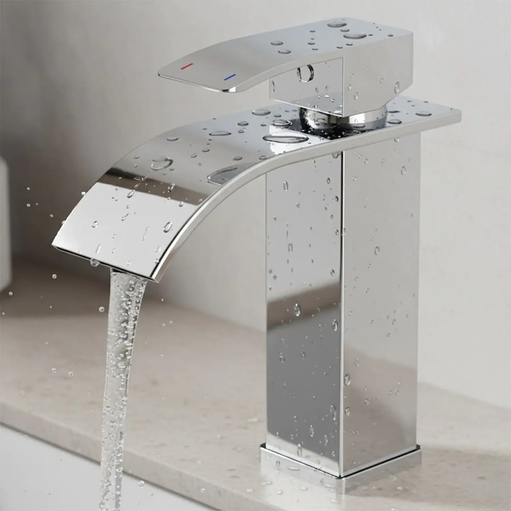 Смесител за мивка Elindor® Сребрист, Висок, Тип Каскада, Модерен кран за вода, Едноръкохватков за Кухня и Баня, Неръждаема Стомана, Монтаж на Плот, Широка Струя, Вграден, Мултифункционален, Елегантен Дизайн за Мивка или Умивалник, 14 см, Матиран Никел