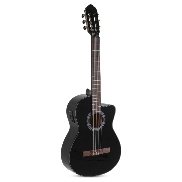 Chitară electro-clasică Gewa Student Black 4/4, spate din okoume, cutaway, cu EQ și tuner integrat