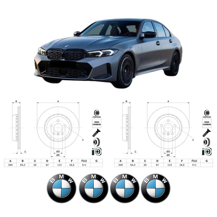 Set 2 discuri frana Spate BMW Seria 3 (G20, G80, G28) din 2020, KW 210 CP 286 CMC 2993, Auto, Bosch, 4 Stickere auto cu BMW Seria