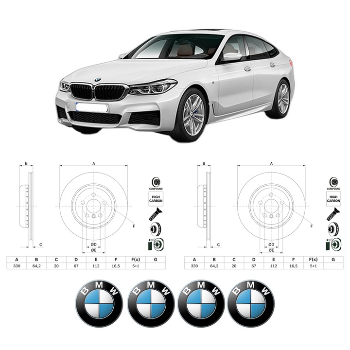 Set 2 discuri frana Spate BMW Seria 6 Gran Turismo (G32) din 2020, KW 210 CP 286 CMC 2993, Auto, Bosch, 4 Stickere auto cu BMW Seria