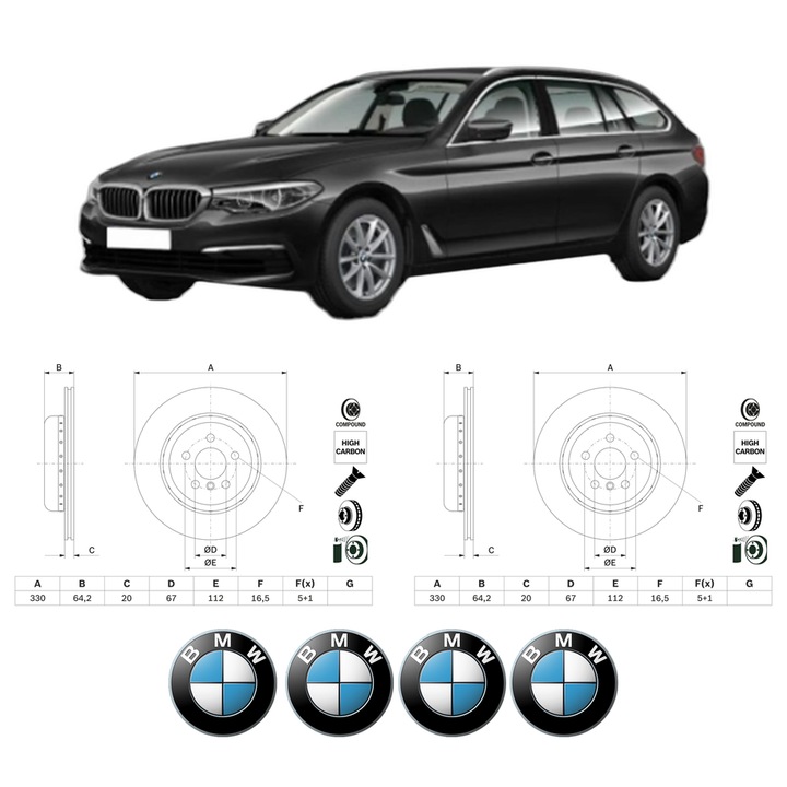 Set 2 discuri frana Spate BMW Seria 5 Touring (G31) din 2020, KW 183 CP 249 CMC 2993, Auto, Bosch, 4 Stickere auto cu BMW Seria