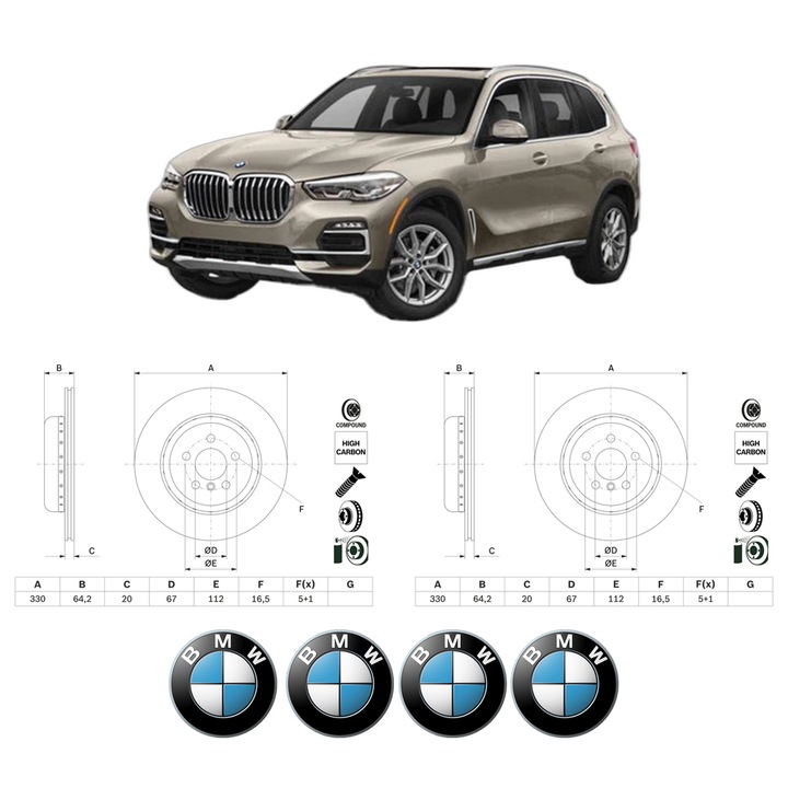Set 2 discuri frana Spate BMW Seria X5 Van (G05) din 2019-2023, KW 195 CP 265 CMC 2993, Auto, Bosch, 4 Stickere auto cu BMW Seria