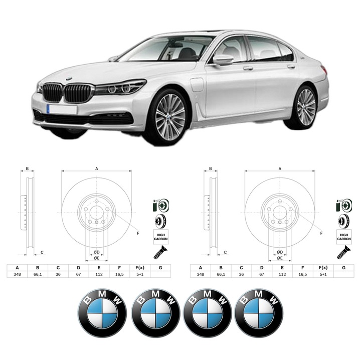 Set 2 discuri frana Fata BMW Seria 7 (G11, G12) din 2015-2020, KW 235 CP 320 CMC 2993, Auto, Bosch, 4 Stickere auto cu BMW Seria