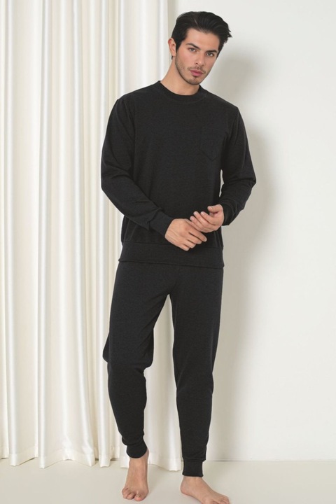 Nagyméretű Férfi Pizsama Szett, Háziruha Jellegű Tréningruha, Sötét Antracit Szürke Szín 103 10759, Fekete