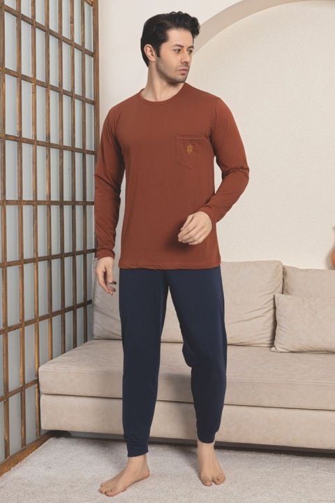 Pijama lunga bumbac penye pentru barbati, Caramiziu 1059 10930, Maro