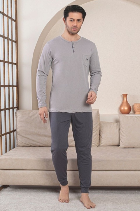 Pijama lunga bumbac penye pentru barbati, gri 1060 10931, Gri