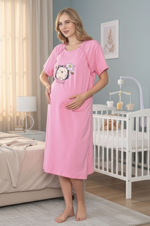 Camasa de Noapte pentru Gravide bumbac, deschidere pentru Alaptare, roz 1140 10745, Roz