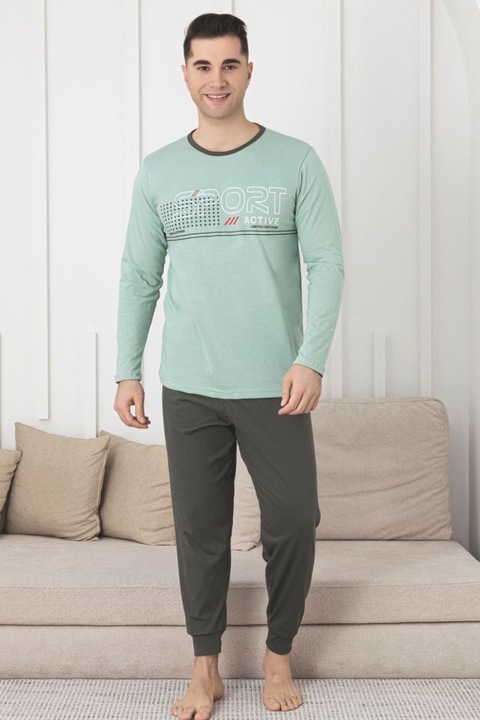 Pijama lunga bumbac pentru barbati, gri/vernil 1203 10841, Gri