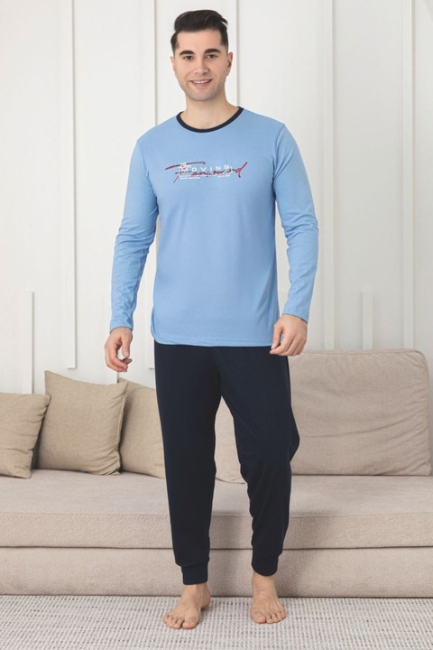 Férfi hosszú pamut pizsama, kék 1204 10842, Kék