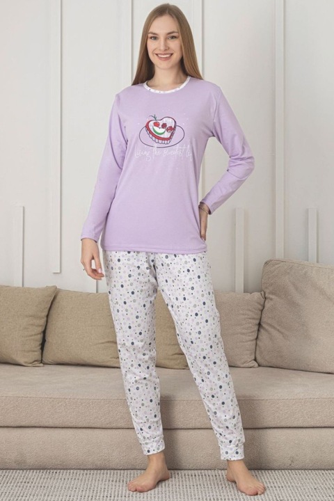 Pijama bumbac de Dama Confortabila, Set cu Bluza si Pantaloni lungi, mov 204 11137, Mov