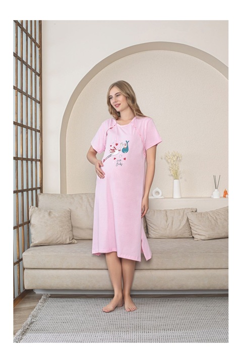 Camasa de Noapte pentru Gravide bumbac, deschidere pentru Alaptare, roz 1142 10747, Roz