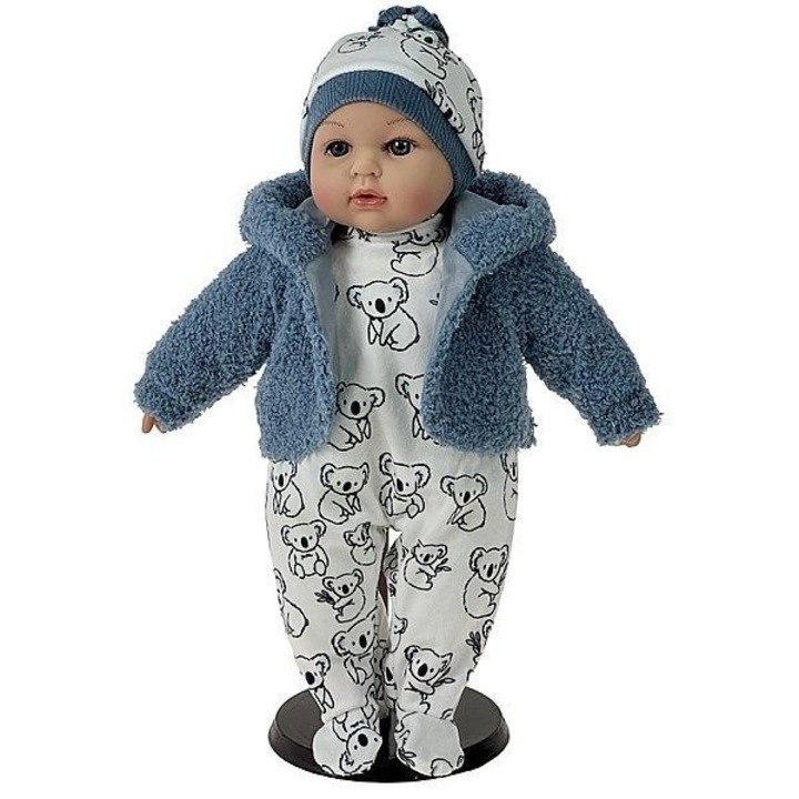Papusa bebelus, Adar, 40 cm, canta si vorbeste in limba poloneza, PVC, Alb / Albastru