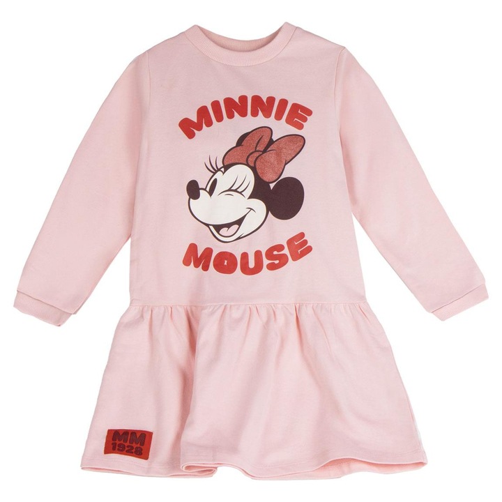 Rochie bumbac cu maneca lunga, Minnie Mouse 1928 33434, Roz