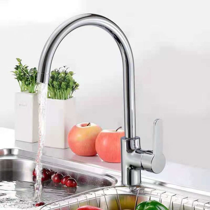 Baterie Chiuveta Bucatarie Air Tone Technology Otel Inoxidabil Cromat, Pipa Rotativa 360, Monocomanda, Montaj Pe Chiuveta