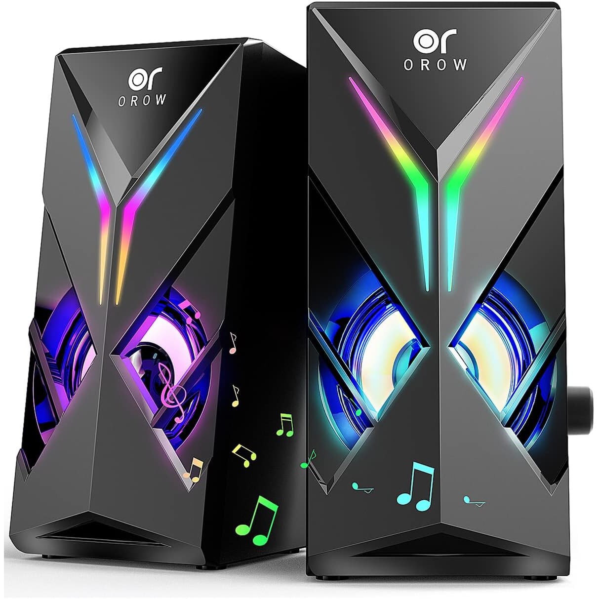 OROW Boxe PC 10W Stereo cu RGB, Boxe Gaming USB cu Control Volum si ...