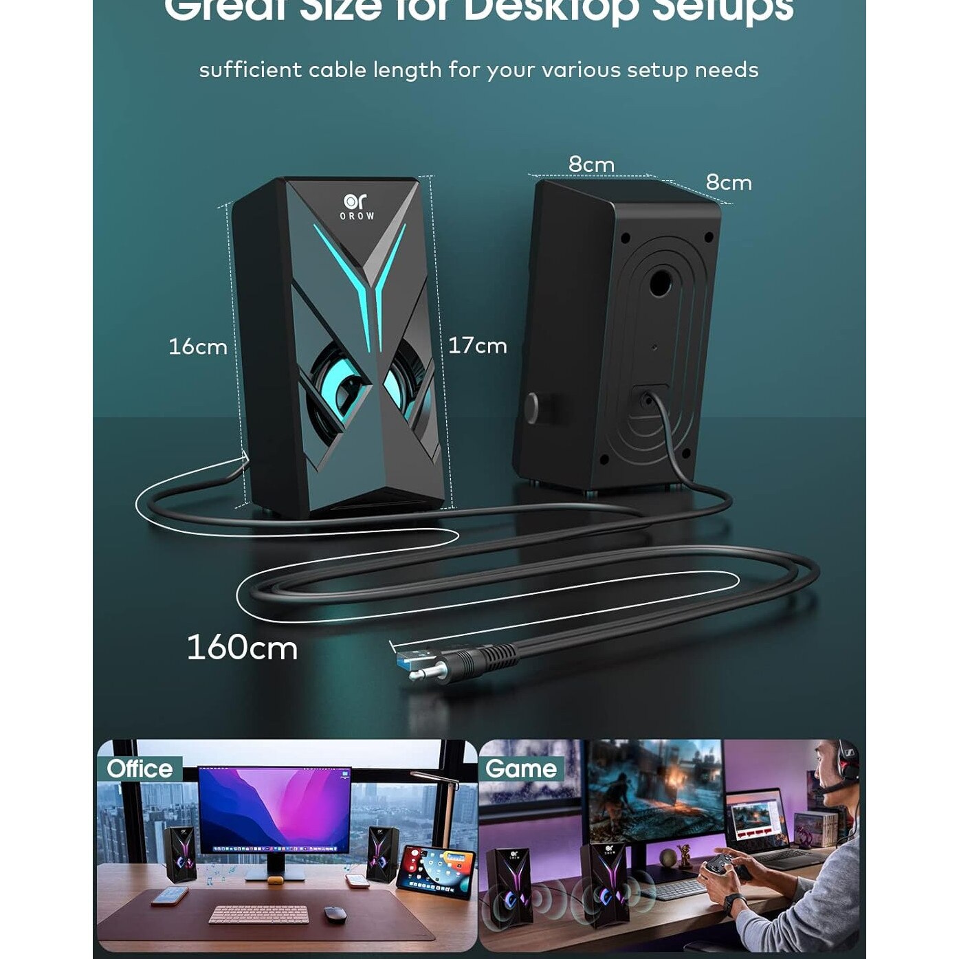 OROW Boxe PC 10W Stereo cu RGB, Boxe Gaming USB cu Control Volum si ...