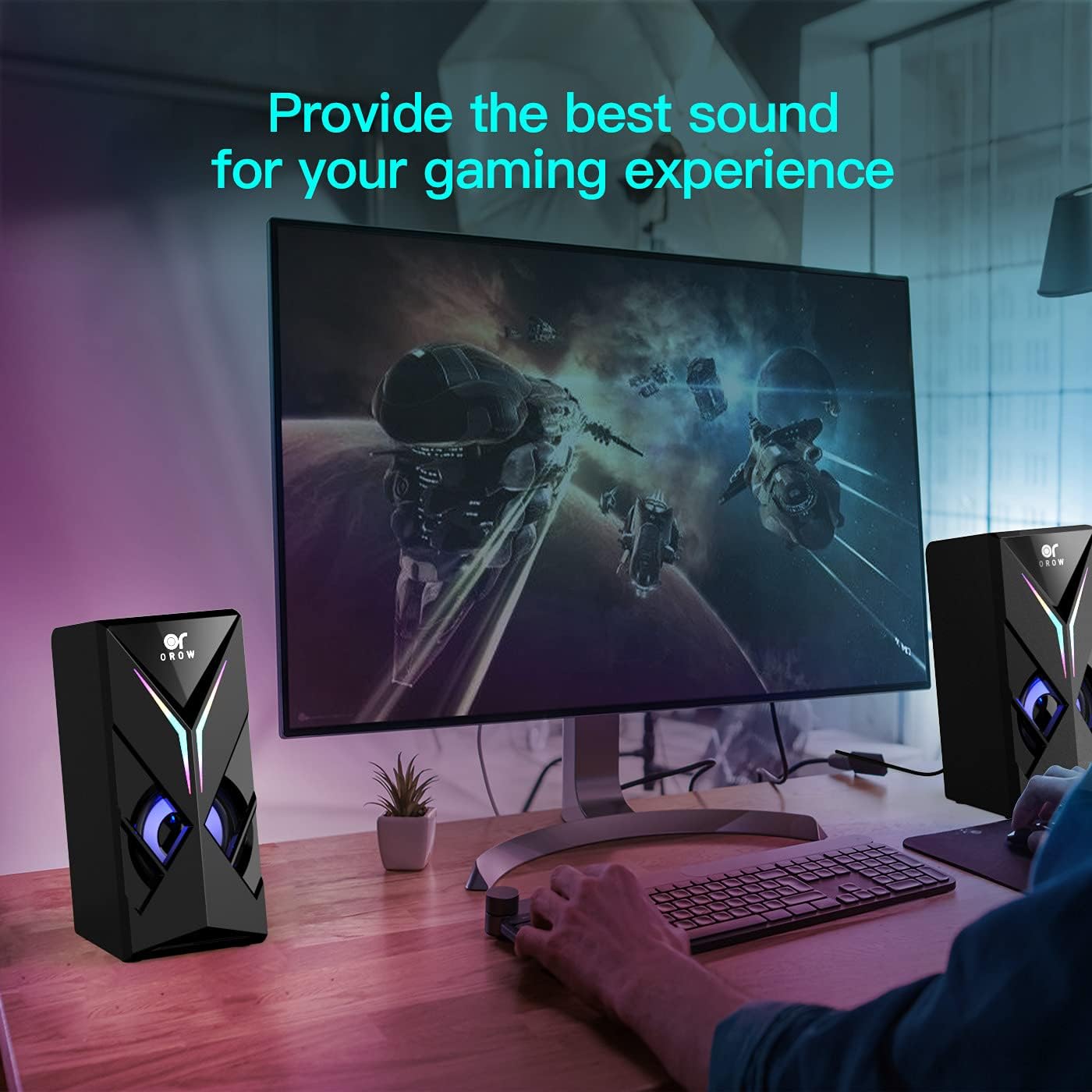 OROW Boxe PC 10W Stereo cu RGB, Boxe Gaming USB cu Control Volum si ...