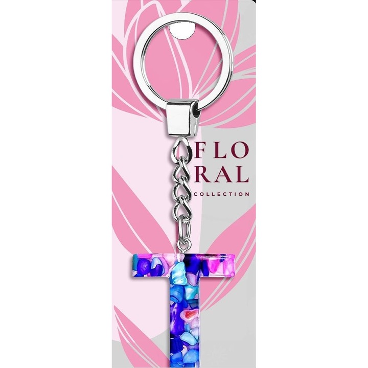 T betűs kulcstartó, Be-Happy Gifts, kövekkel, többszínű