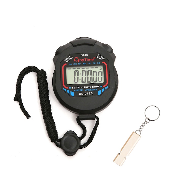 Digitális stopperóra és Rozsdamentes acél zászló, Nagy LCD kijelző, Fekete/Arany, 7,9x6,2x2 cm