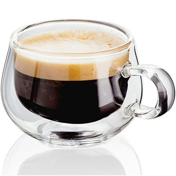 Duplafalú csésze, hőálló üveg, 150ml, átlátszó, 6x7cm