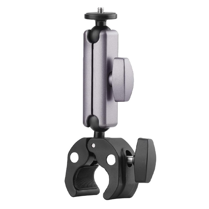 Стойка за мотоциклет GoPro, Rqiurpn, екшън камера, въртене на 360°, универсален адаптер, съвместим с камери GoPro и Insta360, сив/черен