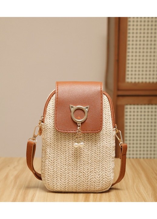 Geantă pentru telefon mobil, JALWO, compactă, tesătură, maro deschis, 13x4x21cm