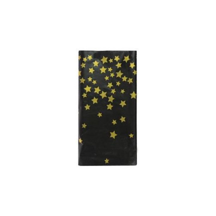 Fekete terítő arany csillagokkal, ARPEX, 140x220cm, partikra és rendezvényekre