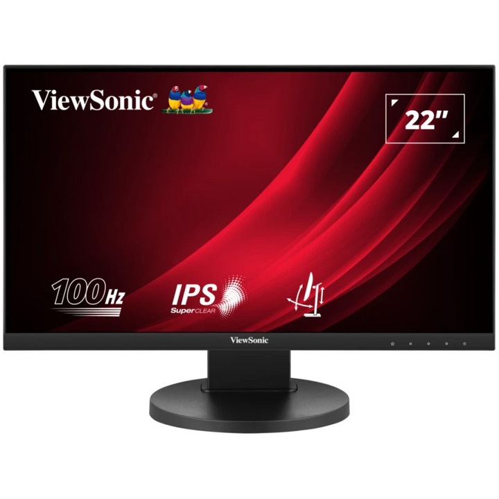 ViewSonic VG2208A-HD LED Monitor, 22'', 100Hz, IPS, Full HD (1920 x 1080), VGA, HDMI, DisplayPort, Flicker-Free, Ergonomikus, Fekete