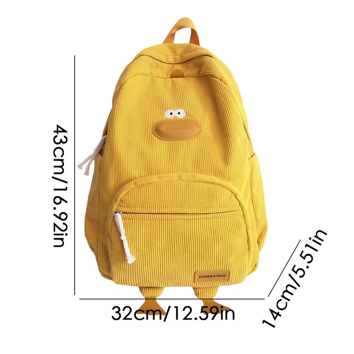 Ghiozdan copii generic, model rata, galben, 34x44x10cm