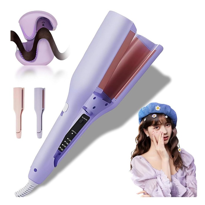 Ondulator Generic cu tehnologie ionica negativa, 2 cilindri, 4 trepte de temperatura, pentru bucle voluminoase, 15 secunde incalzire rapida, mov