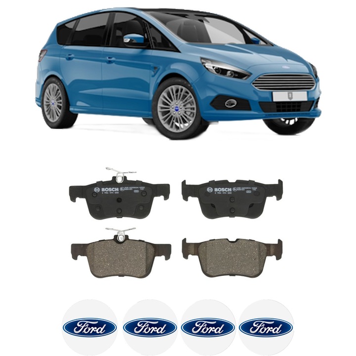 Set placute frana Spate FORD GALAXY III (CK) 2.0 TDCi din 2015-2018, KW 88 CP 120 CMC 1997, Auto, Bosch, 4 Stickere auto cu FORD