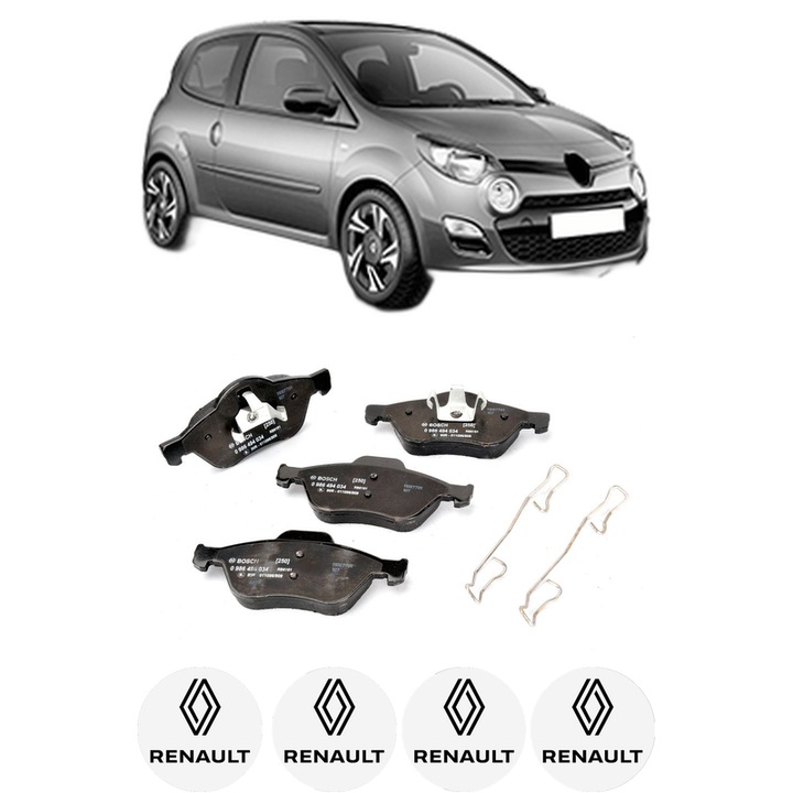 Set placute frana Fata RENAULT TWINGO II (CN0_) 1.6 RS (CN0N, CN0R, CN0S) din 2008-2014, KW 98 CP 133 CMC 1598, Auto, Bosch, 4 Stickere auto cu RENAULT