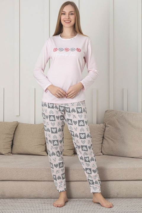 Kényelmes női pamut pizsama szett, felsővel és hosszú nadrággal, világos korall 205 11132, Narancssárga